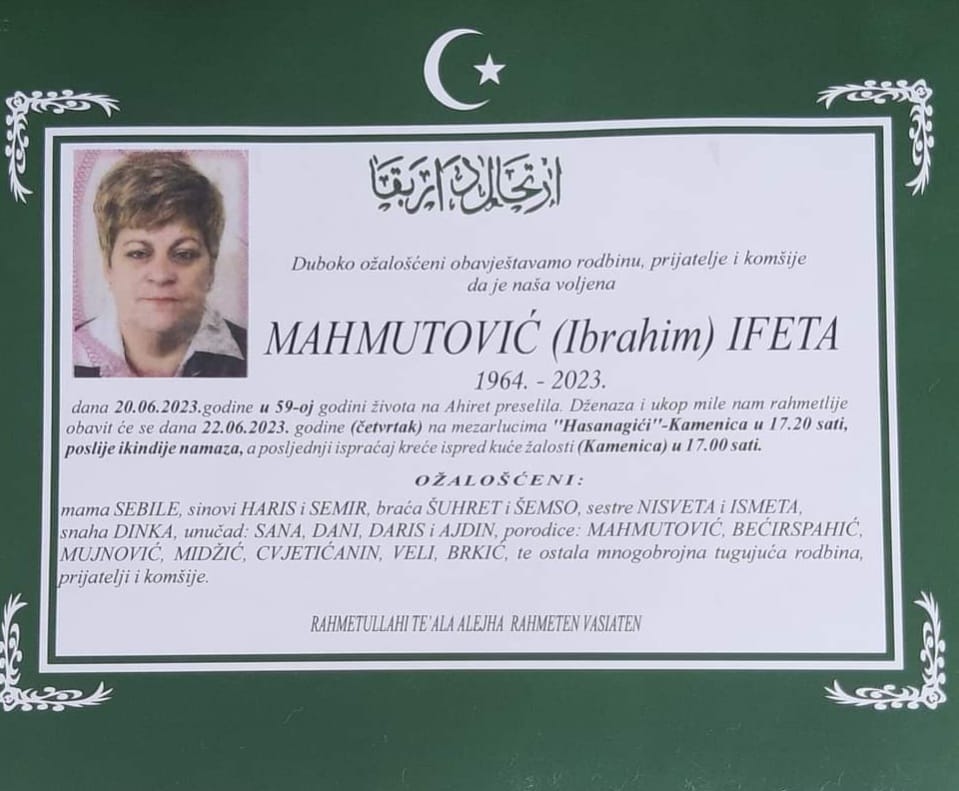 Na Ahiret preselila Mahmutović (Ibrahim) Ifeta