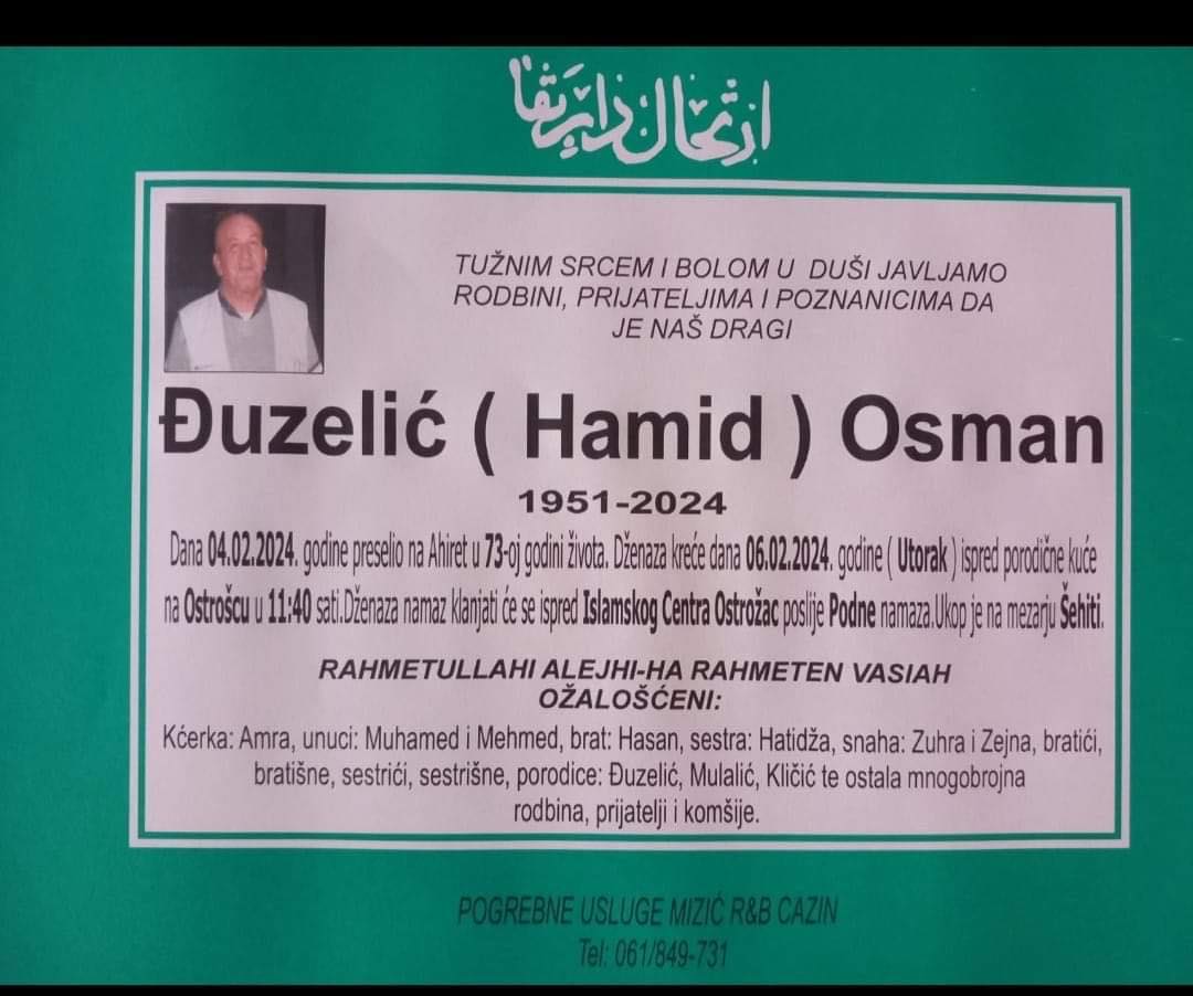 Na ahiret preselio Đuzelić (Hamid) Osman